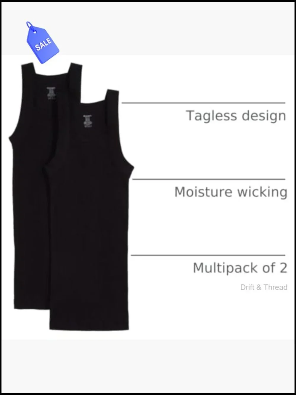Men's Essential Cotton Square Cut Tank 2-Pack Sleeveless Fitted